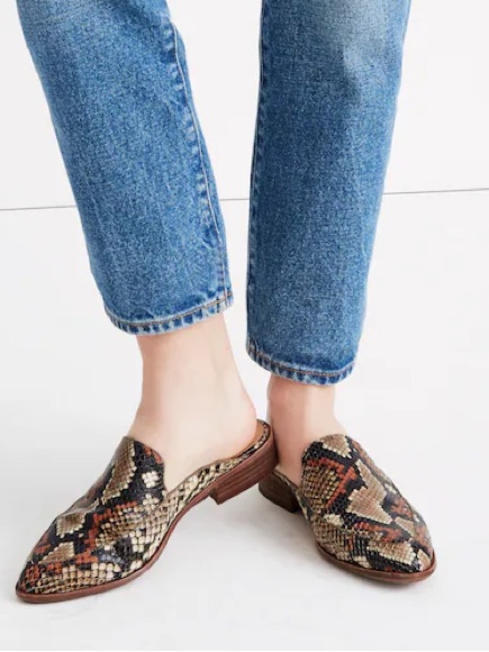 Madewell The Frances Loafer Mule in Snake Embossed Leather